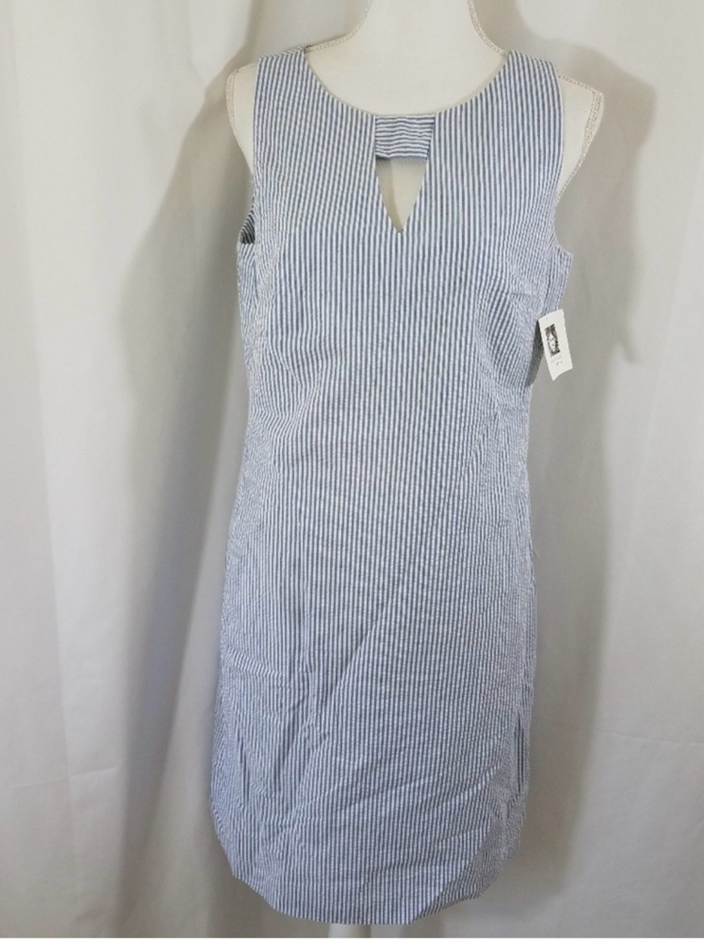 Nine West Blue and White Seersucker Shift Dress, Size 6